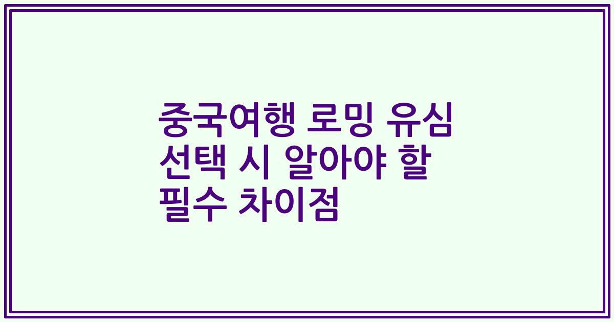 중국여행 로밍 유심 선택 시 알아야 할 필수 차이점